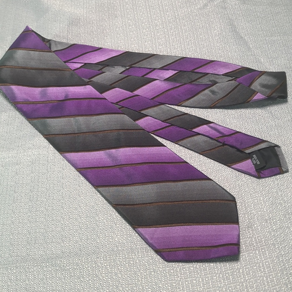 Silk Neck Tie Purple Grey Gunmetal Diagonal Striped Satiny Ombré